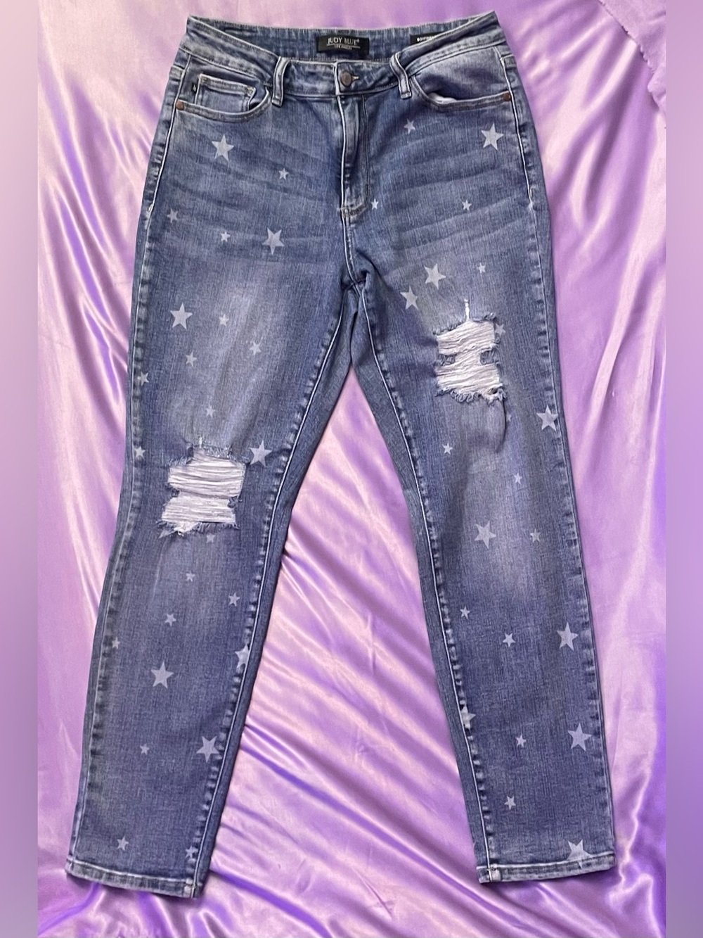 Judy Blue Star Print Distressed Boyfriend Jeans Mid Rise 30/29” y2k